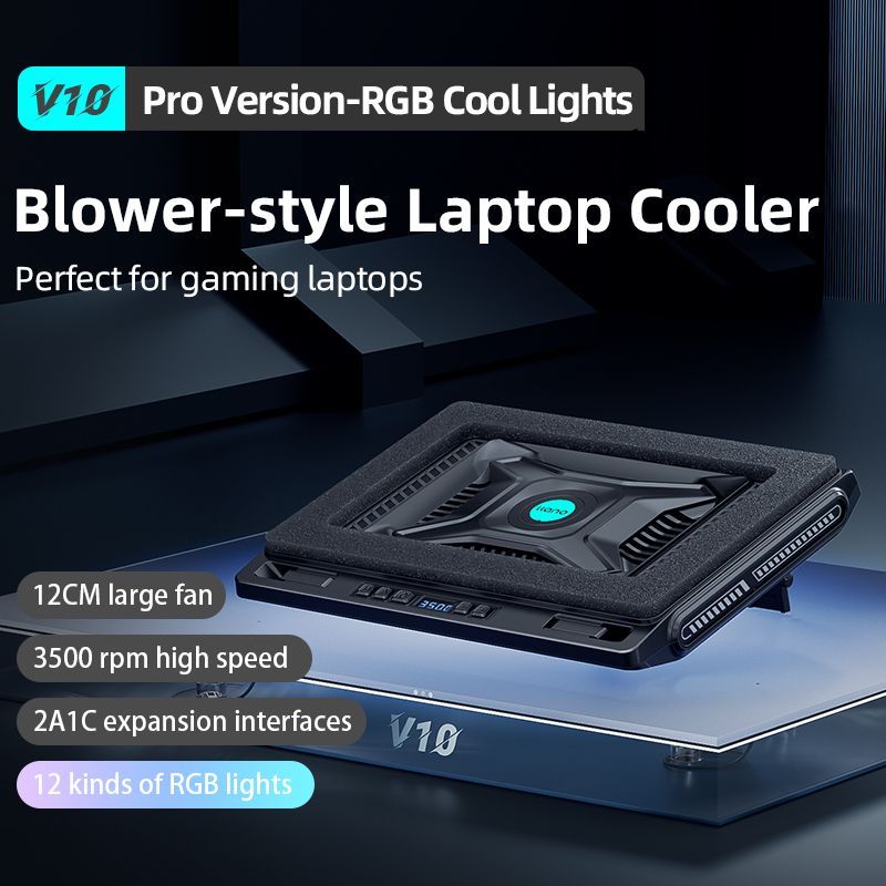 ОхлаждающаяподставкадляноутбукаLLanoV10RGB,понижающаятемпературуна40за90секунд,(3500об/мин)сRGB-подсветкой