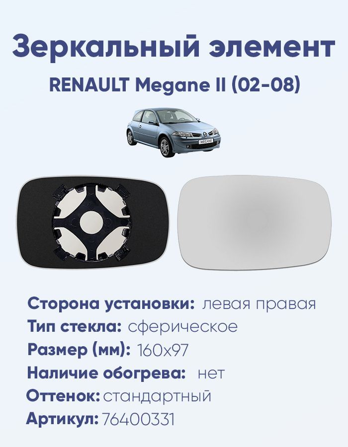 Зеркальный элемент основной RENAULT Megane II (02-08) сфера нейтральный без обогрева