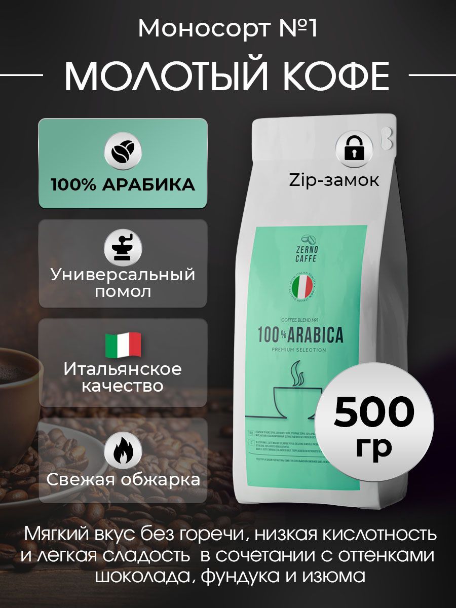 Кофе молотый 100% АРАБИКА БРАЗИЛИЯ САНТОС Zerno Caffe 500 г