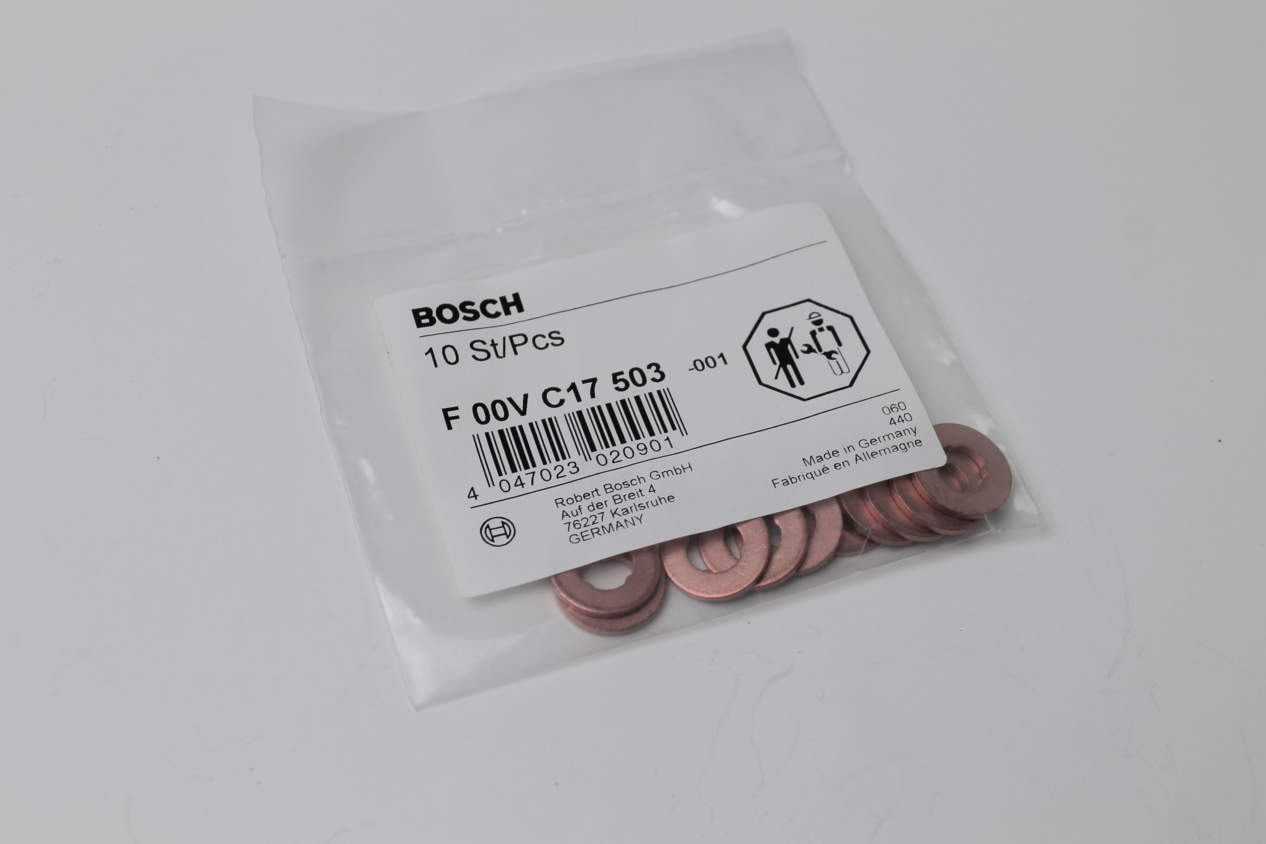 Набор медных уплотнительных колец топливных форсунок BOSCH F00VC17503 7x15x1,5, 10 шт.