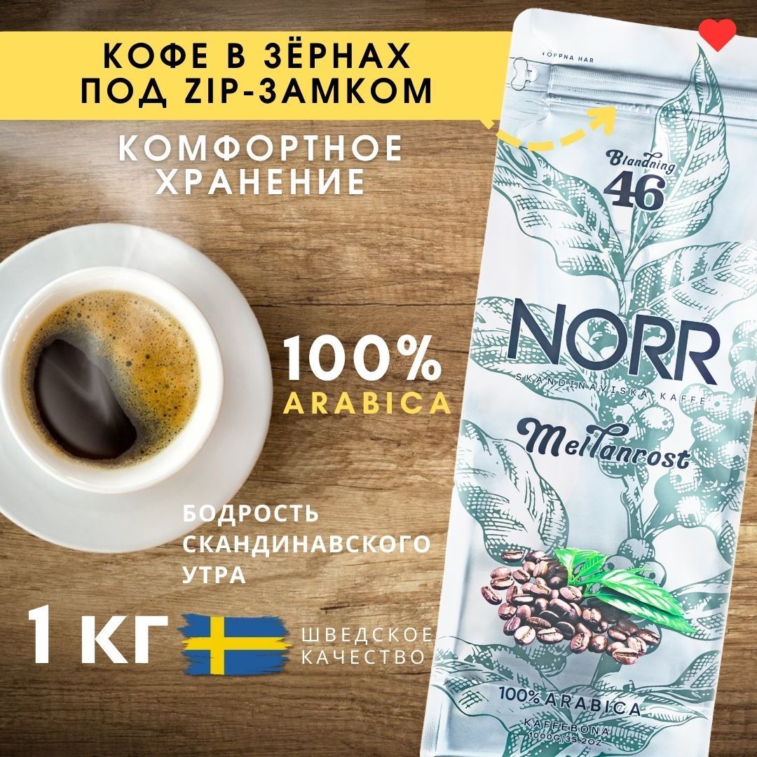 Кофе в зернах 1 кг NORR MEILANROST средняя обжарка Арабика 100% для кофемашины