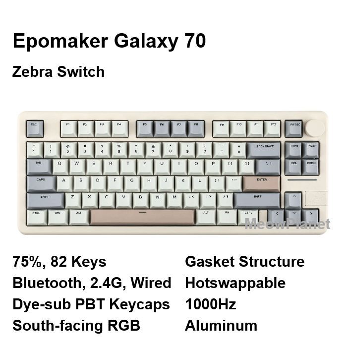 EPOMAKERИгроваяклавиатурабеспроводнаяGalaxy70,ZebraSwitch,Английскаяраскладка,серый