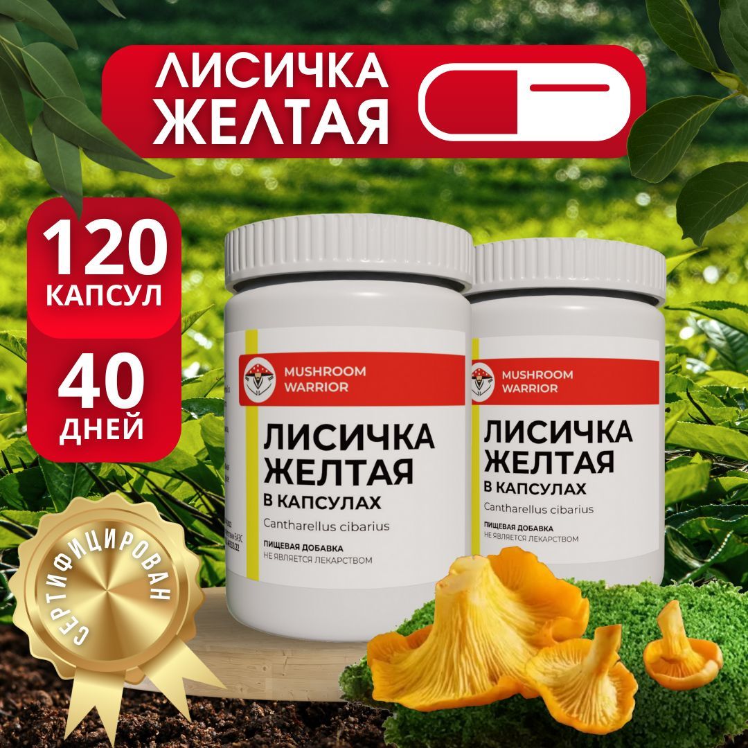 Лисичкажёлтая,2х60капсул,антипаразитарныйкомплекс,MushroomWarrior,комплекснаяпищеваядобавка