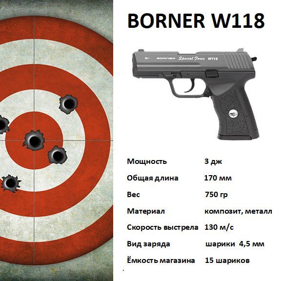 Пневматический пистолет Borner W118, калибр 4.5 мм