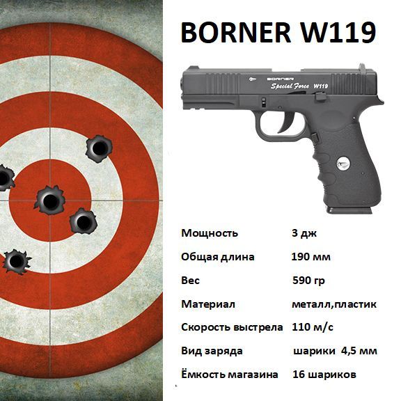 Пневматический пистолет Borner W119 (blowback)