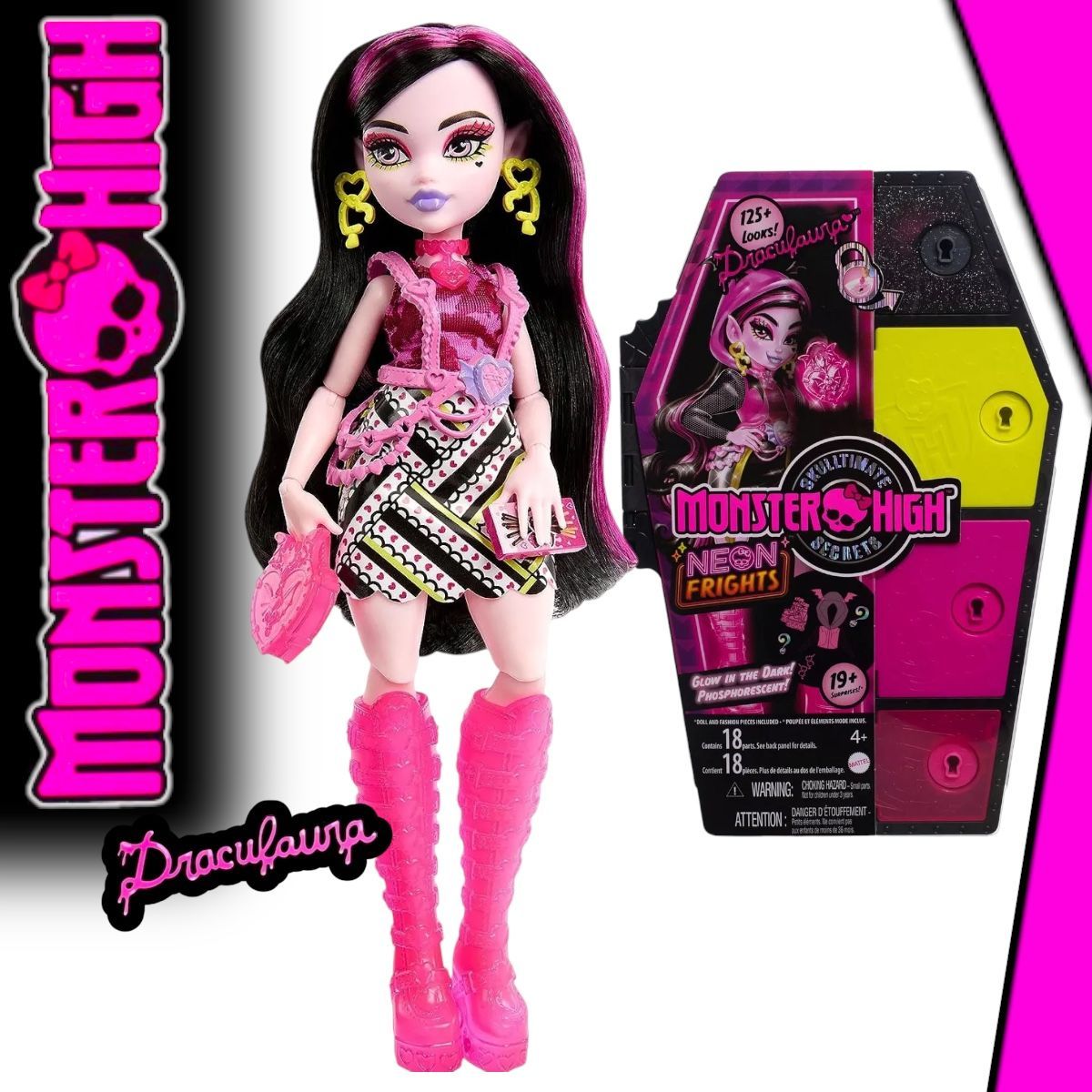 КуклаMonsterHighNeonFrightsDraculaura-МонстерХайСтрашныесекретыДракулаураHNF78