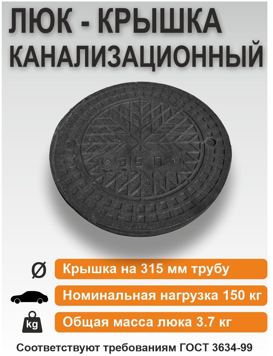 Люк/крышка Д 315мм (черный) для дренажного колодца