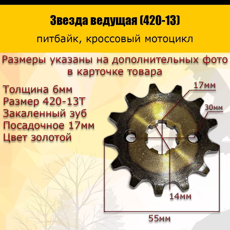 Звезда ведущая для питбайка, мопеда (420-13) 17мм