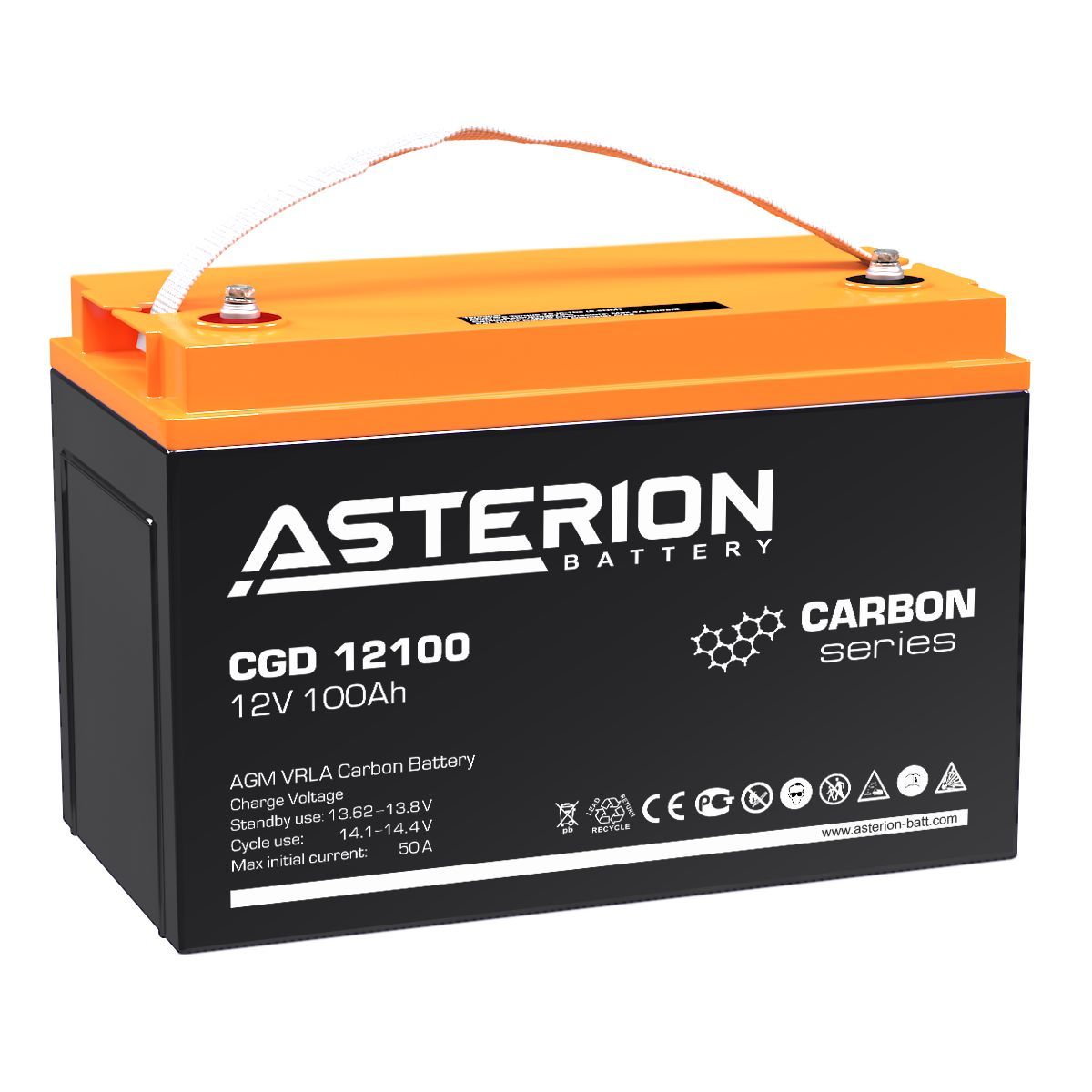 Карбоновый аккумулятор Asterion CGD 12100 12V 100Ah AGM VRLA тяговый, для СЭС, для электромоторов, насосов