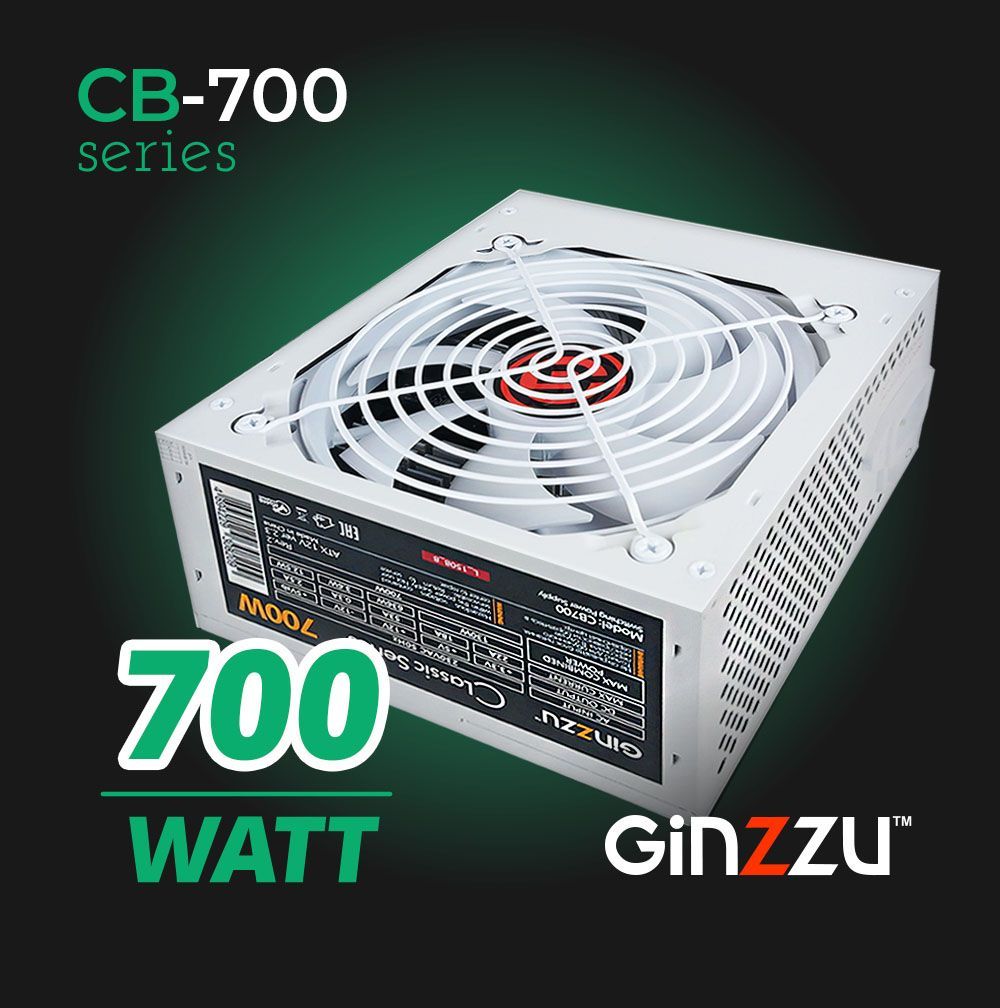 БлокпитанияGinzzu700W(CB700)ATX,12CM,(Белый)20+4p,CPU(4+4),2PCI-E(6+2),6*SATA,3*IDE,кабельпитания