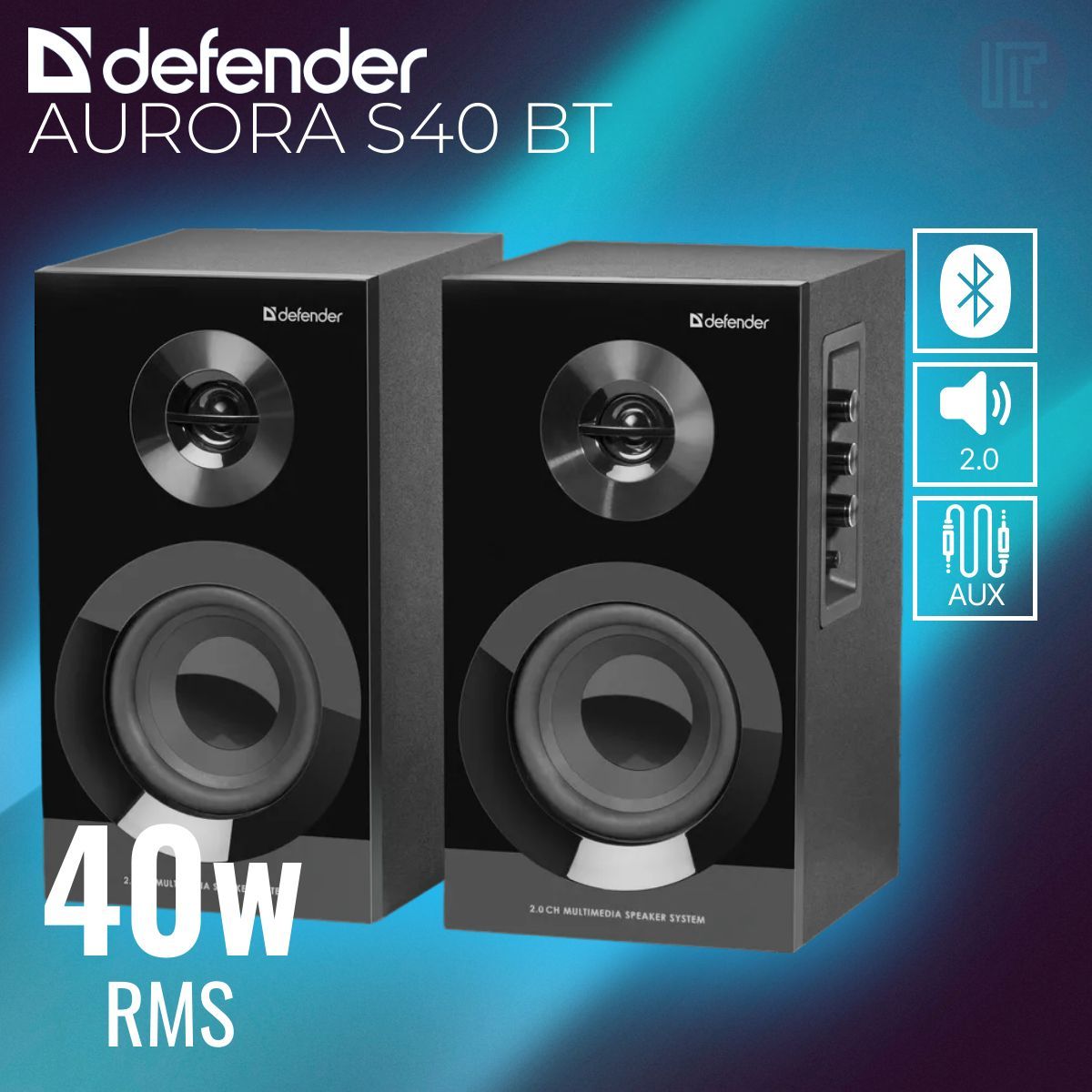 Колонки DEFENDER Aurora S40 BT, формат акустики-2.0, 40 Вт, Bluetooth, питание - от сети