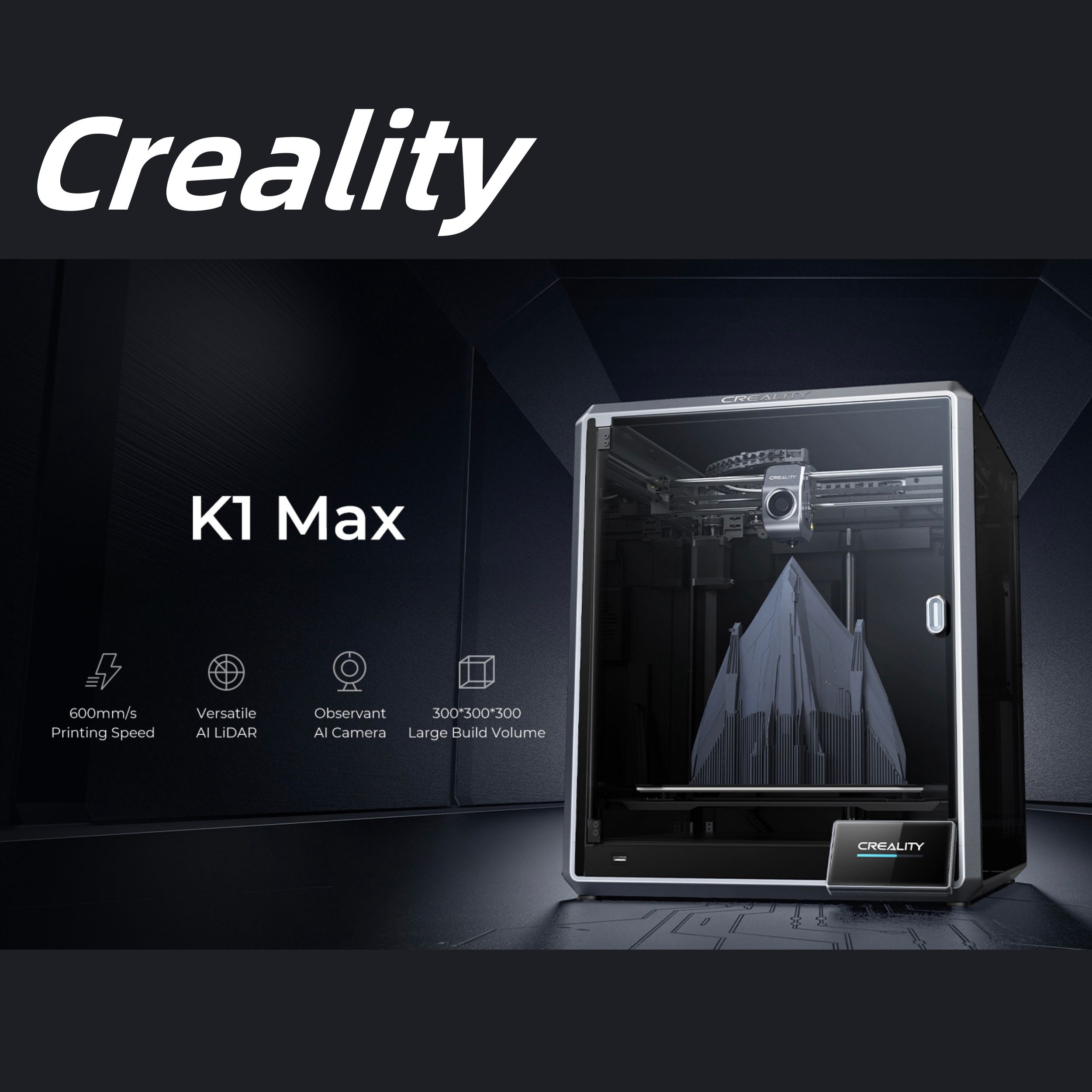 3D-принтер Creality K1 Max,высокая скорость 600 мм/с,300*300*300