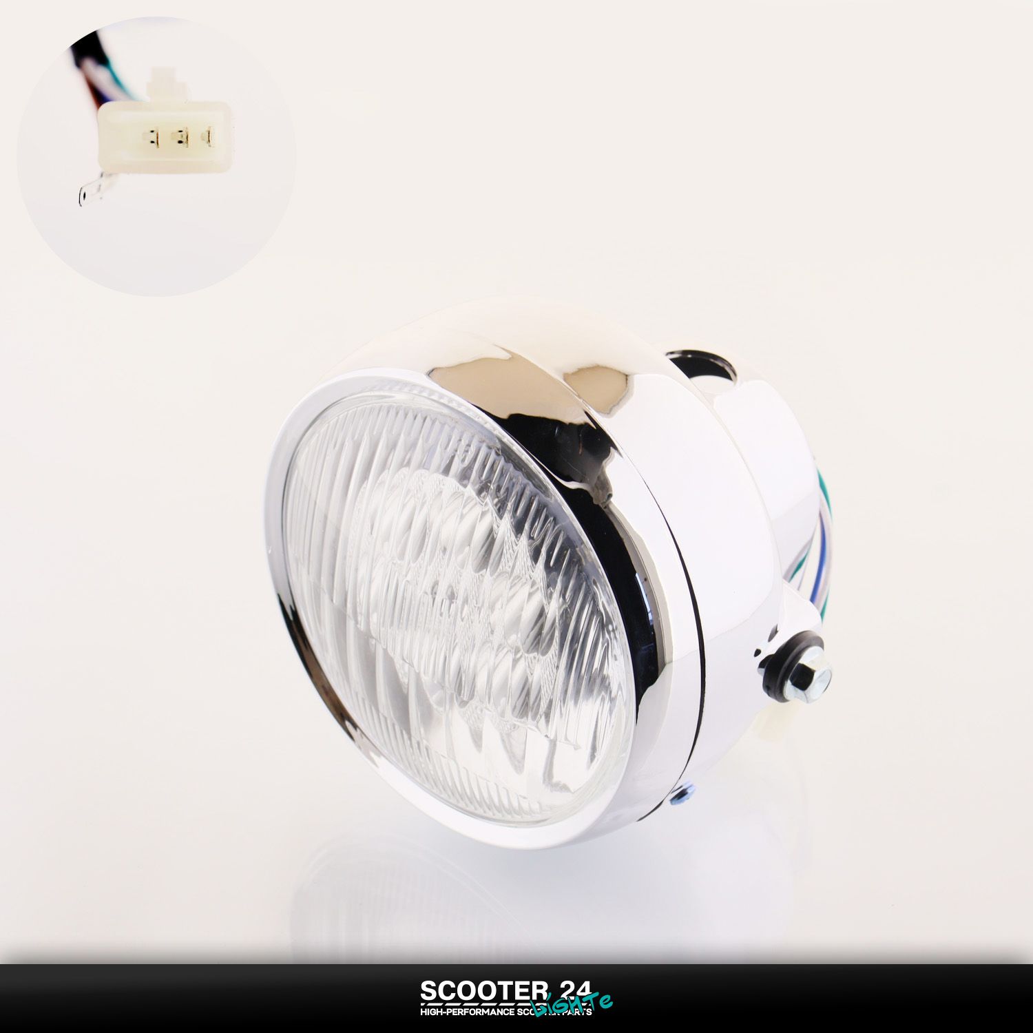 Фара передняя в сборе на мопед и мотоцикл Alpha / Альфа Дельта круглая / хром LED-6 18W лэд