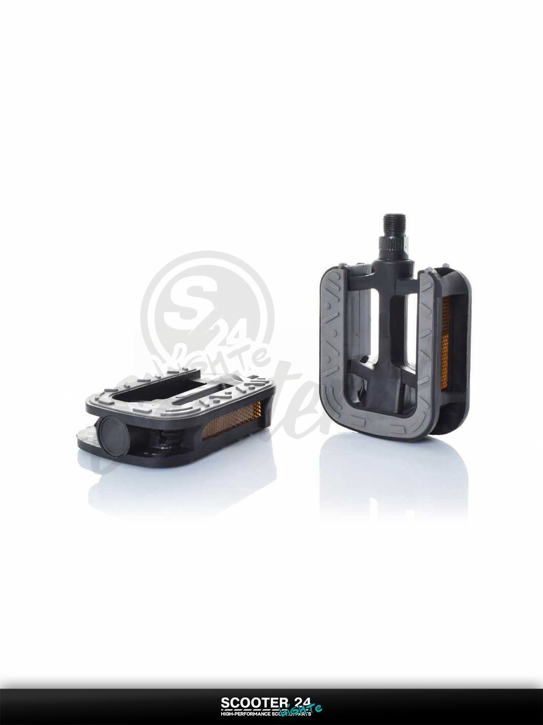 Педали вело пластмассовая основа (черно-серые, с катафотами) #131/JTB-003