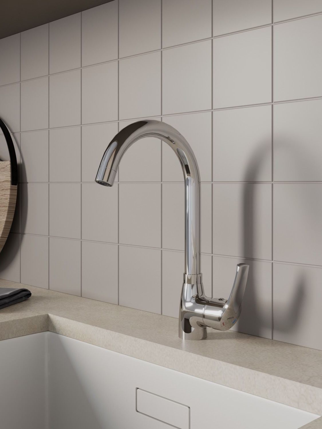 Фото товара на маркетплейсе ozon Смеситель для кухни, Milardo, латунь, хром, Meal, M07SB0JM05