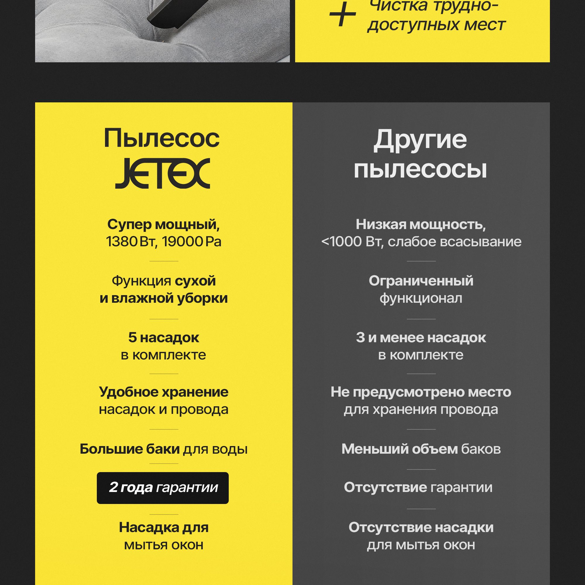 Jetex Моющий пылесос для сухой и влажной уборки дома, авто, желтый, че(图3)