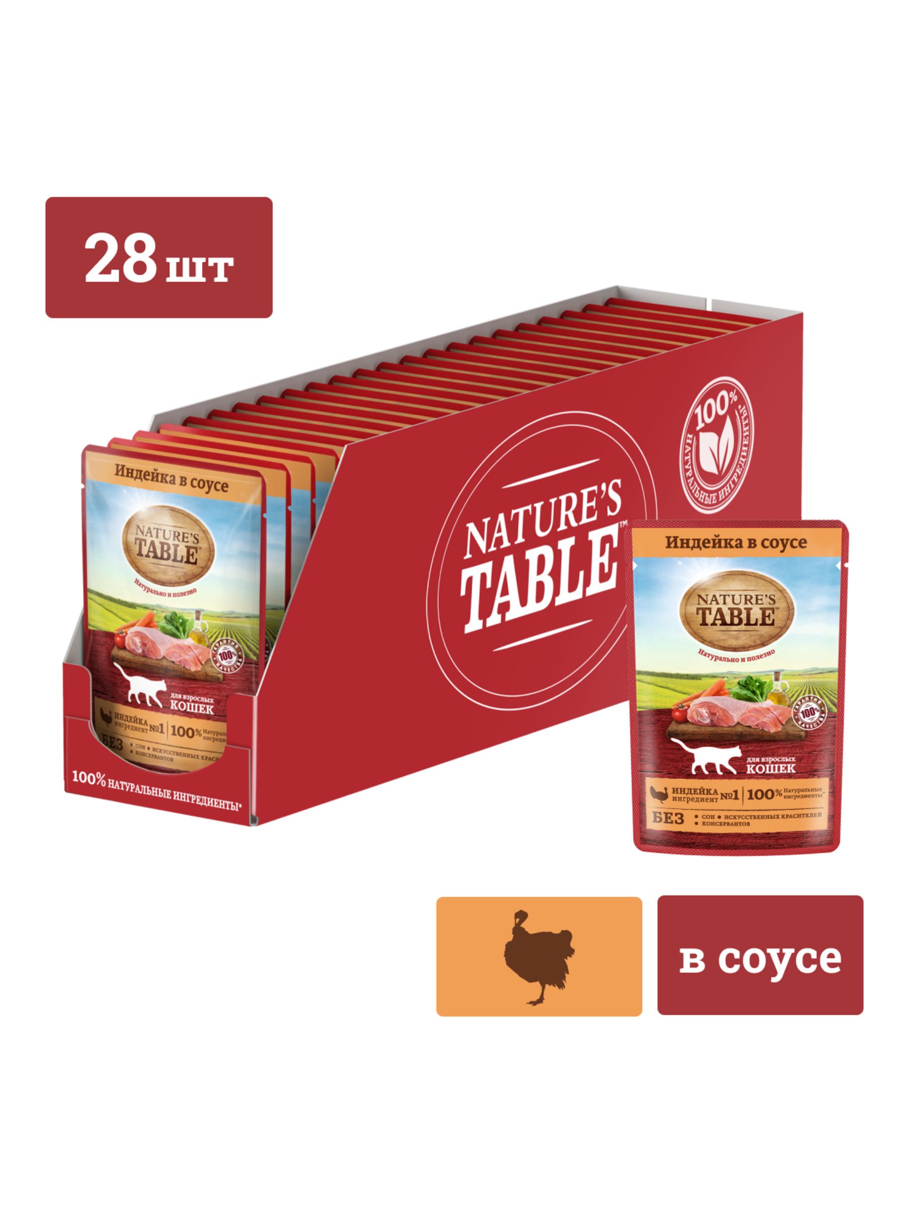 ВлажныйкормдлякошекNature’sTableиндейкавсоусе28штпо85г