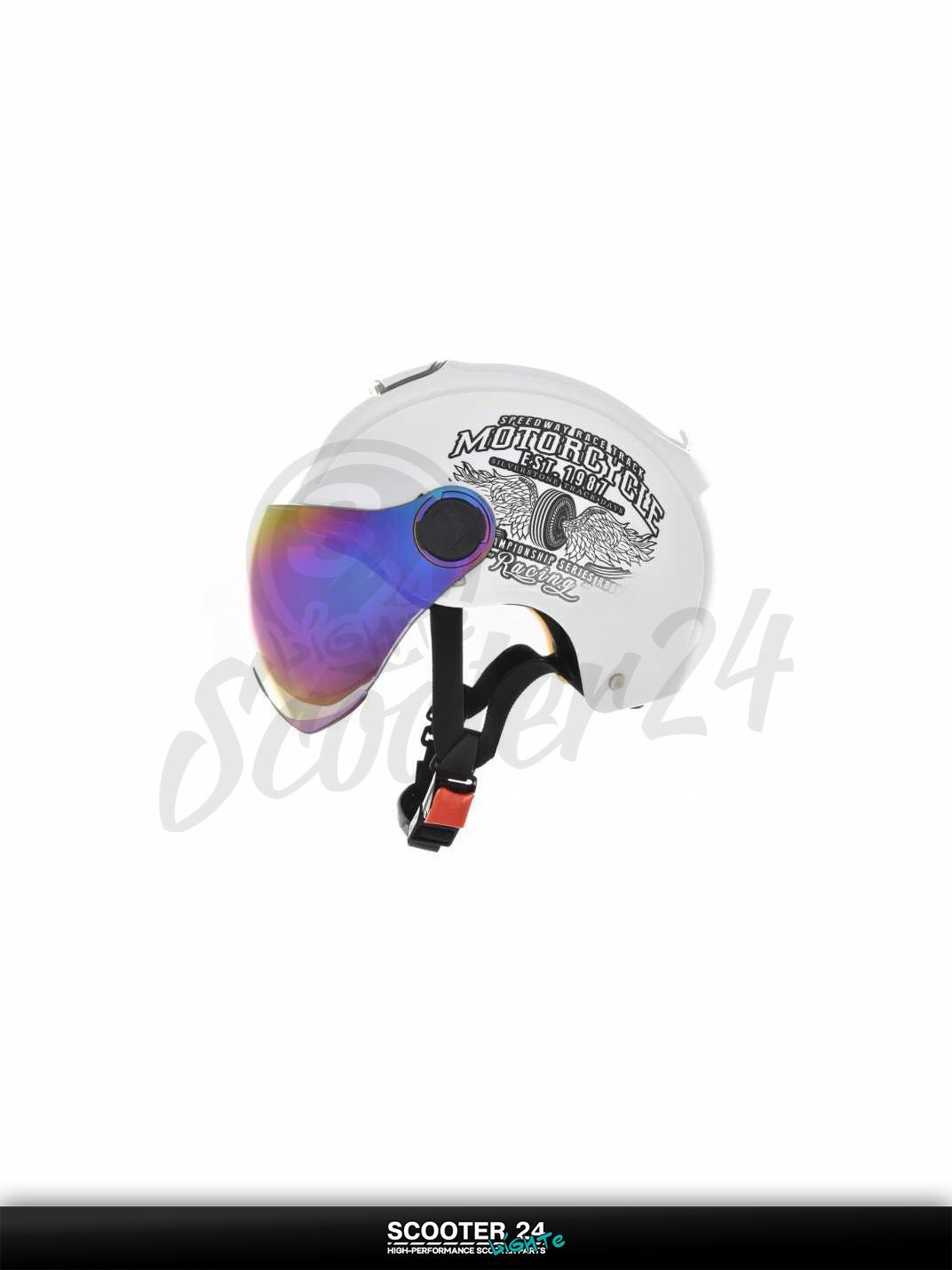 Шлем открытый (подростковый) "DAVID" (#S310C белый M-XL визор хамелион ABS) мото / для скутера и питбайка / универсальный