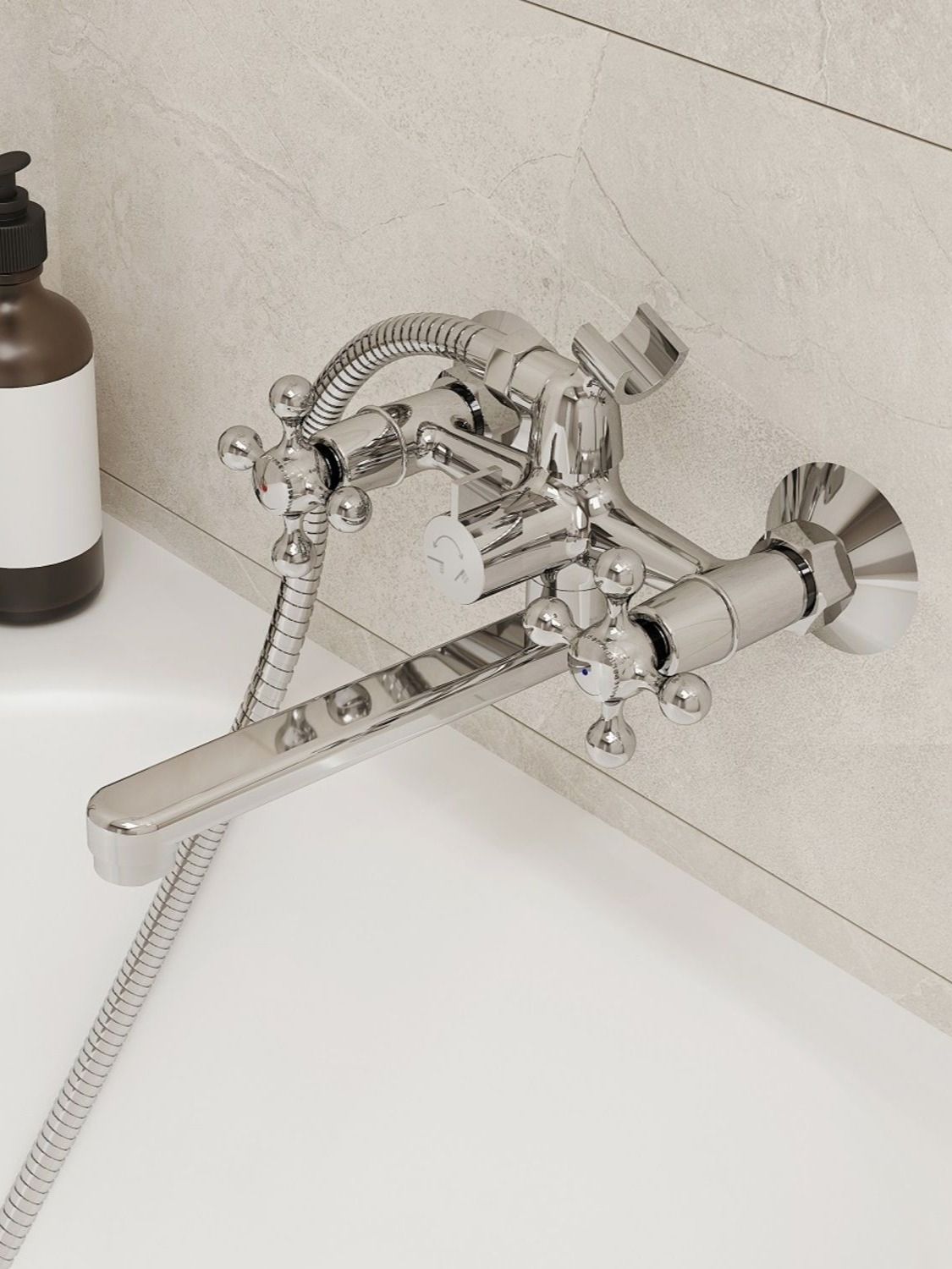 Фото товара на маркетплейсе ozon Смеситель для ванны с душем, латунь, хром, Milardo, Duplex, DUPSB02M02