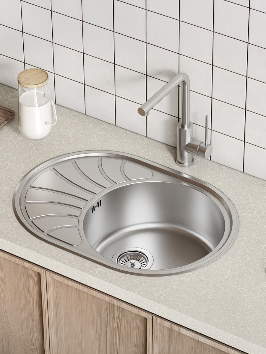 Фото товара на маркетплейсе ozon Мойка для кухни IDDIS с универсальным крылом (слева или справа), нержавеющая сталь, матовая, 650*460, Suno S, SUN65SDi77