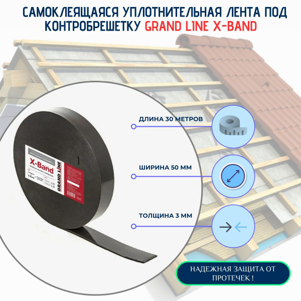 Лента уплотнительная под контробрешетку самоклеящаяся Grand Line X-Band ...