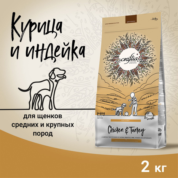 Сухой корм для щенков Craftia Natura для средних и крупных пород, из ...