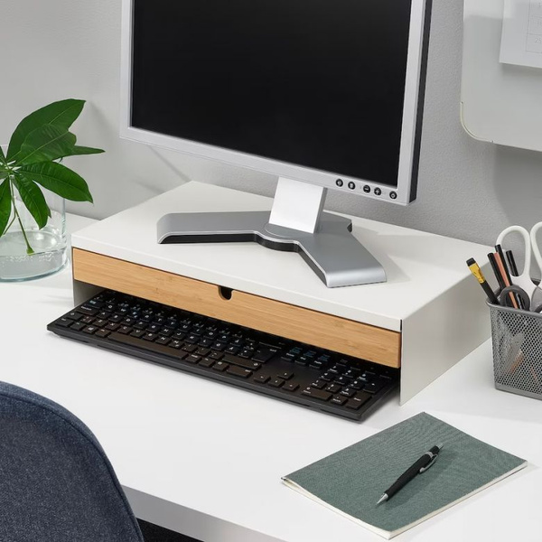 ELLOVEN ЕЛЛОВЕН Подставка для монитора с выдвижным ящиком, белый IKEA ...
