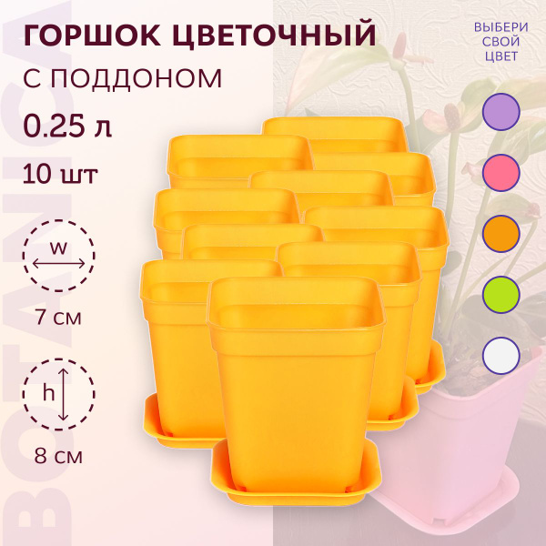 Горшок для рассады Botanica квадратный с поддоном 0,25 л, оранжевый ...