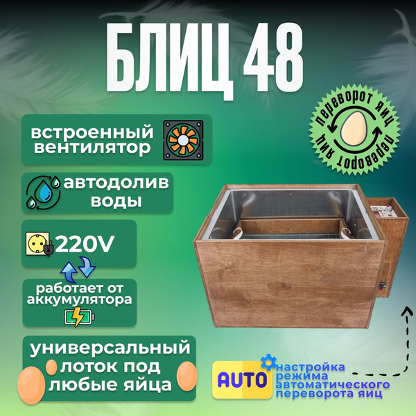 Инкубатор для яиц автоматический с терморегулятором Блиц 48 - купить с ...