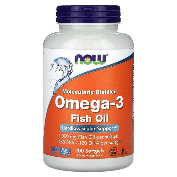 NOW Omega-3, жирные кислоты омега-3, 200 капсул - купить с доставкой по ...
