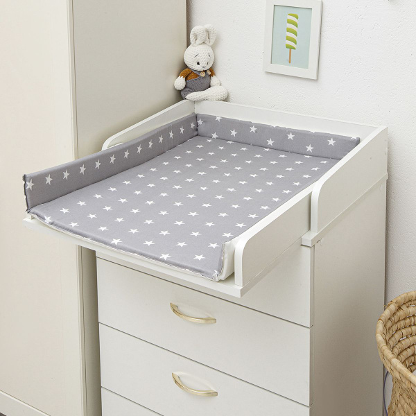 Матрас пеленальный двухсторонний с бортиками для комода 60 см. серый ...