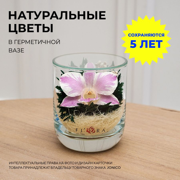 Стабилизированные цветы в стекле, выс. 7,8 см (сухоцветы для декора в ...