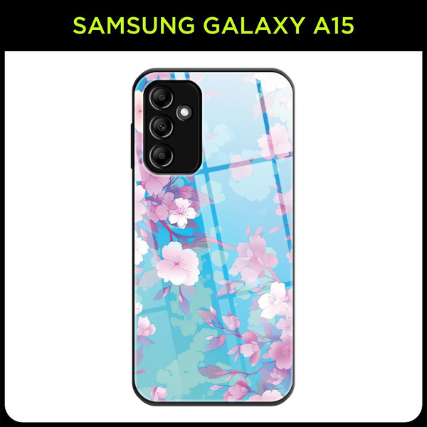Стеклянный чехол на Samsung Galaxy A15 / Самсунг А15 с принтом "Сакура ...