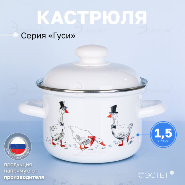 Кастрюля с крышкой для всех плит , эмалированная 1,5 литра - купить с ...