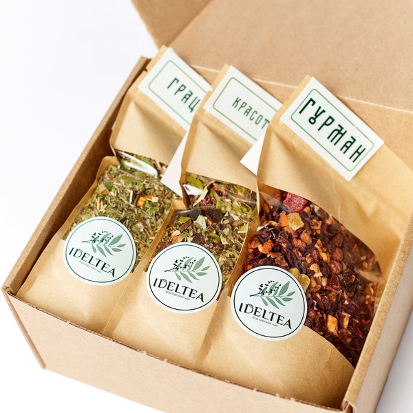 Чай листовой IDELTEA, подарочный набор, ассорти чая из 3 вкусов "Грация ...
