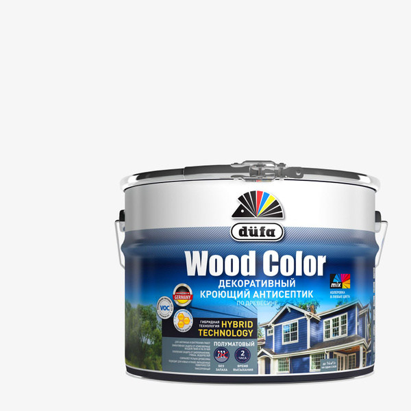 Антисептик кроющий для древесины Dufa Wood Color полуматовый (9л) белый ...