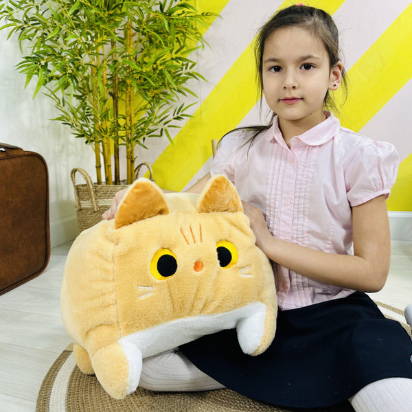 Большая мягкая игрушка - подушка Квадратный кот Рыжий 30 см Котокубик ...