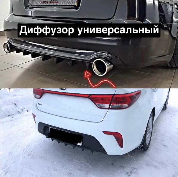 Универсальный диффузор на задний бампер(Чёрный глянец) купить по низкой ...