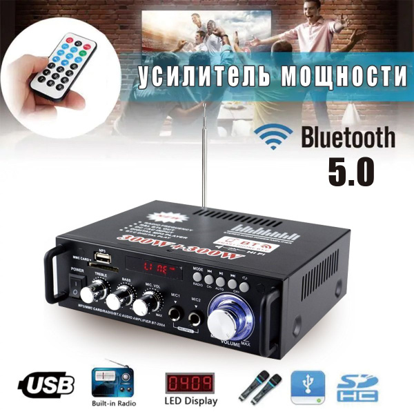 усилитель звука для колонок298A,Усилитель звука Bluetooth5.0, mic,FM ...