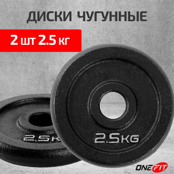 Диски для штанги OneFit, чугунные, 2 шт по 2,5 кг, d-26мм, 100-008 ...