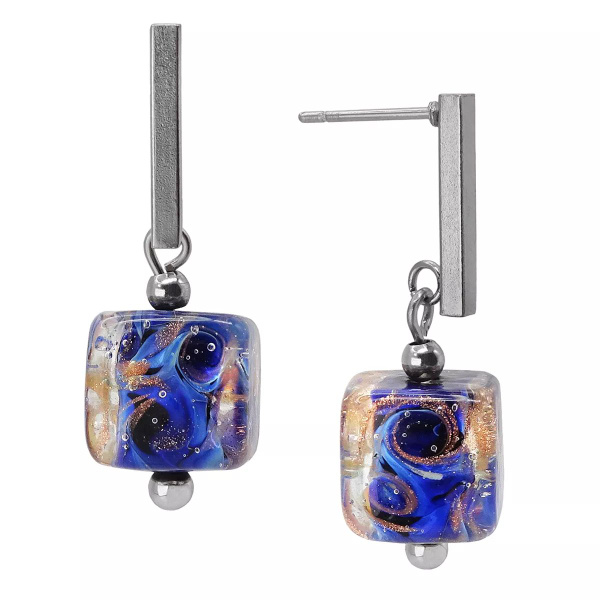 Серьги женские Vloes Blue Night бижутерия висячие квадратные кубики ...