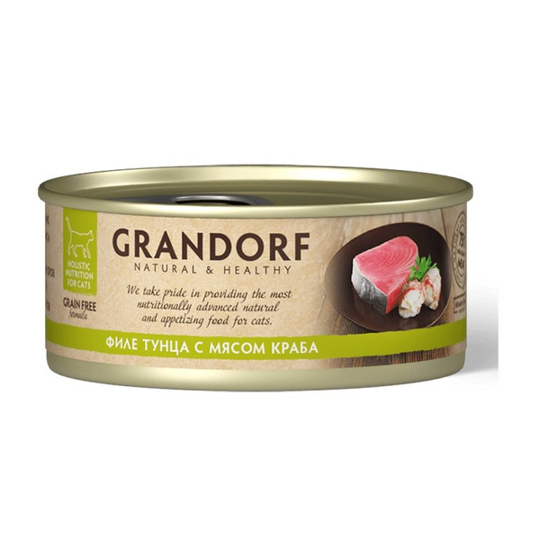 Влажный корм Grandorf филе Тунца с мясом Краба в бульоне для Кошек и ...