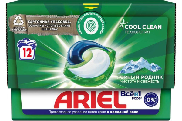 Ariel Капсулы для стирки белья Горный родник, 12 шт х 19,5 гр - купить ...