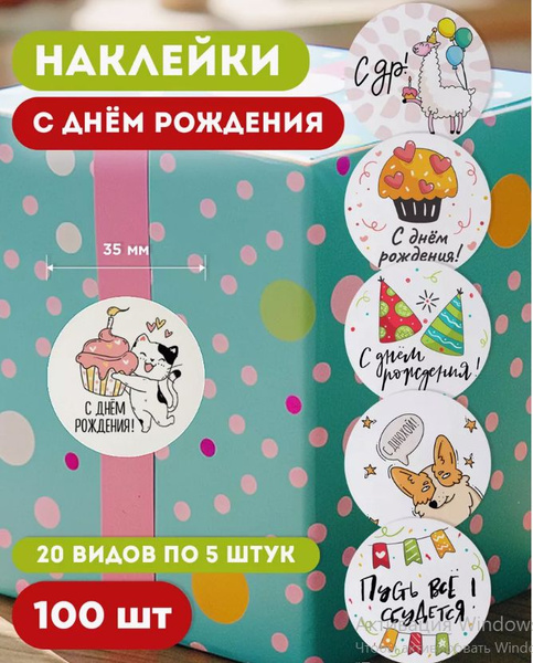 Набор стикеров С днем рождения. Стикеры для подарков, для творчества ...