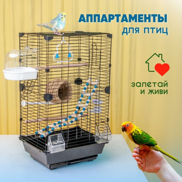 Клетка для птиц, Клетка для попугая, Разборная, Размер - 63х37х28 ...