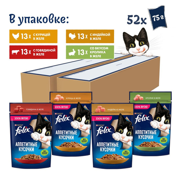 FELIX АППЕТИТНЫЕ КУСОЧКИ / Мультипак Паучи Пурина Феликс Аппетитные ...