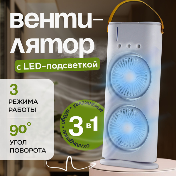 Вентилятор с увлажнением и подсветкой/ Вентилятор настольный/ Мини ...
