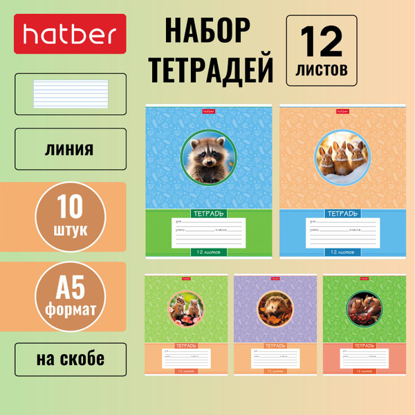 Набор тетрадей Hatber 12 листов формата А5, линия, 65 г/кв. м, 5 ...