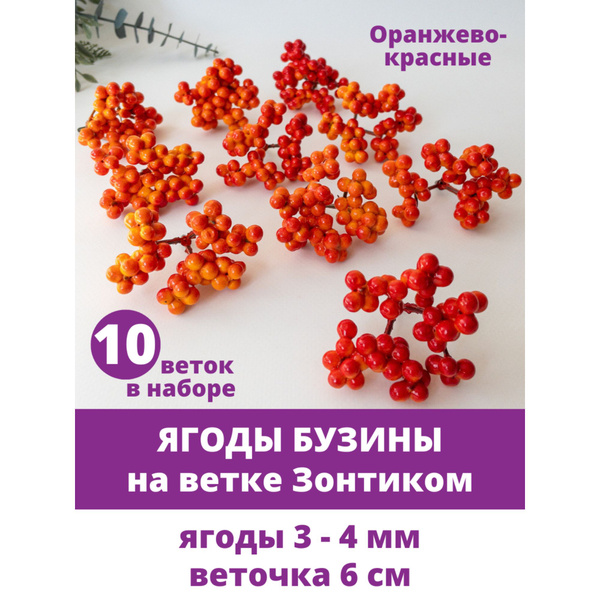 Ягоды искусственные для декора, Бузина оранжево-красная ветка 6 см ...