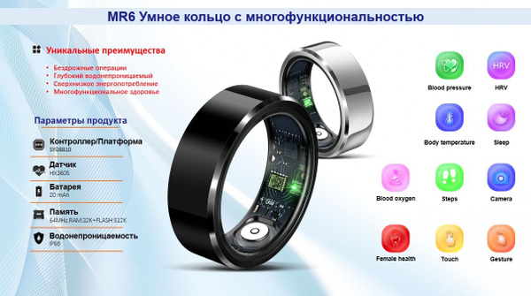 Умное кольцо 1238242594534, размер 9, Bluetooth, NFC, GPS, серебристый ...